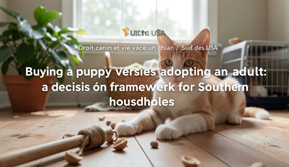 A small tricolor puppy and a calm adult dog sit side by side on a porch step, a folder of papers beside the adult dog